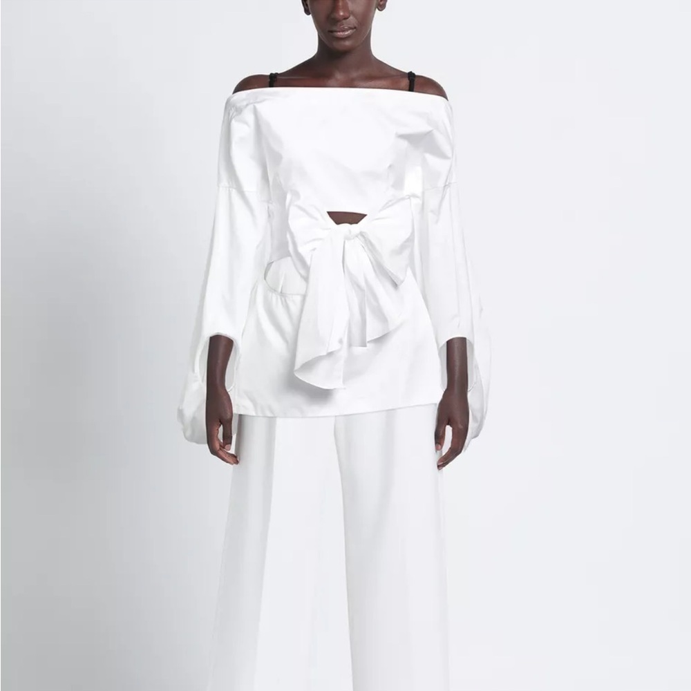 ROSIE ASSOULIN NWT Poplin Top Size XS Cut Out Fig Balloon Sleeves Made in USA